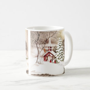 Mooie vintage kerstkerk vintage scène koffiemok
