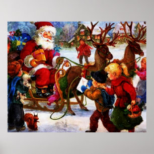 Mooie vintage kerstschilderij poster