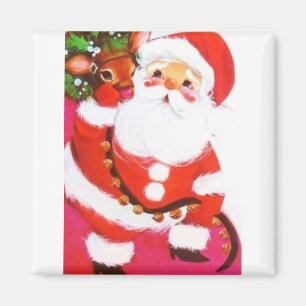 Mooie Vintage middeleeuwse mod-Kerstman en rendier Magneet