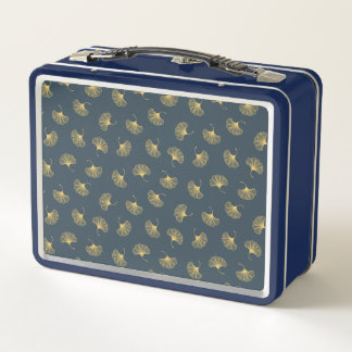 Mooie vintage navyblauwe Ginko-print lunchbox 