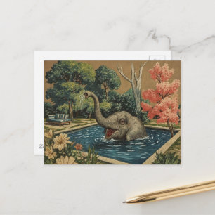 Mooie vintage olifant in het zwembad briefkaart