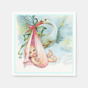 Mooie Vintage Ooievaar Baby Meisje Shower Servetten