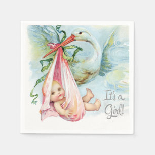 Mooie Vintage Ooievaar Baby Meisje Shower Servetten
