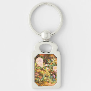 Mooie vintage petunia's bloemen bloemenschildering sleutelhanger