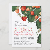 Mooie vintage rode aardbei vruchten eerste botanis kaart (Voorkant)