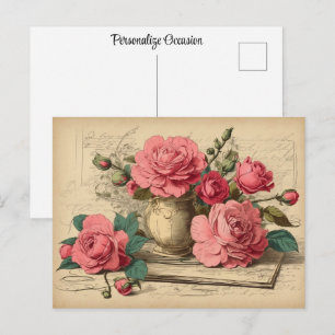 Mooie Vintage Rode Roos Bloemige Cadeaukaart voor Briefkaart