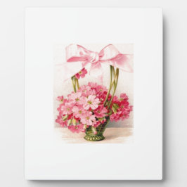 Mooie Vintage roze bloemen in de Groene mand Fotoplaat