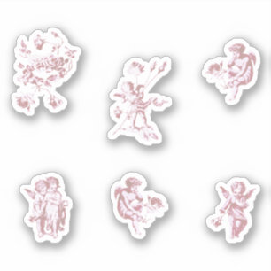 Mooie Vintage Roze Cherubijn Cupido Engelen Bloeme Sticker