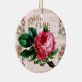 Mooie vintage roze roos Parijs script Keramisch Ornament (Rechts)