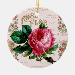 Mooie vintage roze roos Parijs script Keramisch Ornament