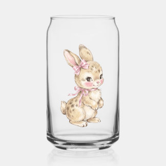 Mooie vintage waterverfkonijn met roze strikken gl blikvorm glas