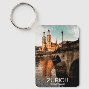 Mooie vintage Zürich Zwitserland stadsgezicht Sleutelhanger