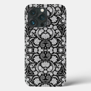 Mooie vintage zwart witte paisley patronen iPhone 13 pro hoesje