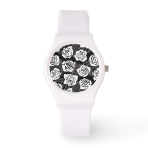 Mooie vintage zwarte en witte rozen horloge
