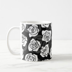 Mooie vintage zwarte en witte rozen koffiemok