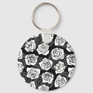 Mooie vintage zwarte en witte rozen sleutelhanger
