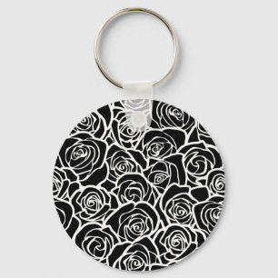 Mooie vintage zwarte en witte rozen sleutelhanger