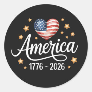 Mooie Vlag Hart 1776-2026 4 juli 250ste  Ronde Sticker