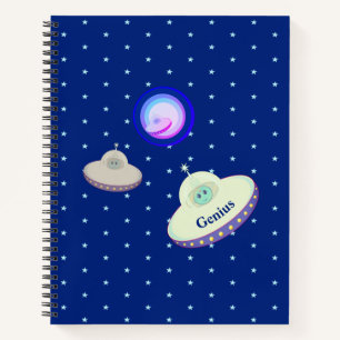 Mooie vliegende schotels & sterren op blauw notitieboek