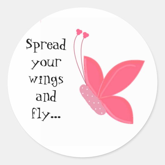 Mooie Vlinder met Spreuk Ronde Sticker (Voorkant)