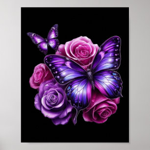 Mooie Vlinder Paarse Roos Vlinder Liefhebbers G Poster