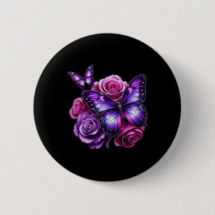 Mooie Vlinder Paarse Roos Vlinder Liefhebbers G Ronde Button 5,7 Cm