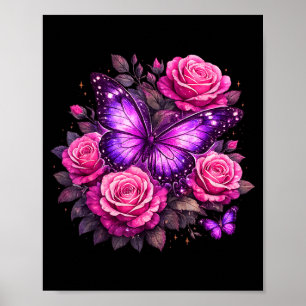 Mooie vlinder paarse roos vlinder liefhebbers poster
