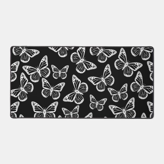 Mooie vlinders Elegant chic patroon Zwart Wit Bureaumat (Voorkant)