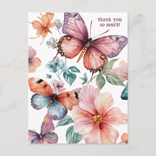 Mooie Vlinders en Bloemen Dank u Briefkaart (Voorkant)