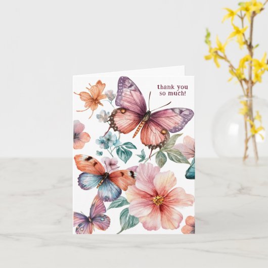 Mooie Vlinders en Bloemen Dank u Kaart (Gele Bloem)