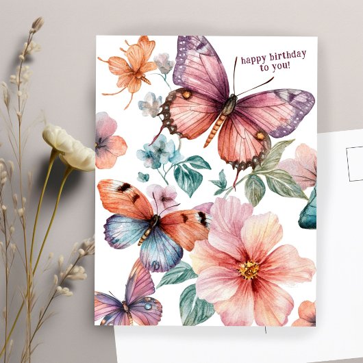 Mooie Vlinders en Bloemen Gelukkig Verjaardag Briefkaart