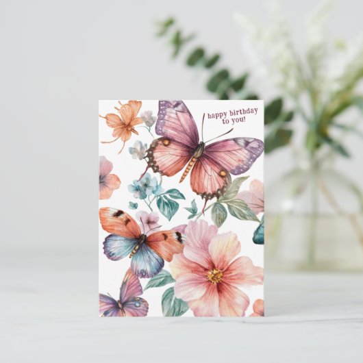 Mooie Vlinders en Bloemen Gelukkige Verjaardag Briefkaart (Staand voorkant)