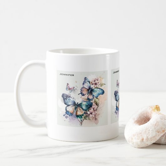Mooie Vlinders en Bloemen Koffiemok (Met donut)