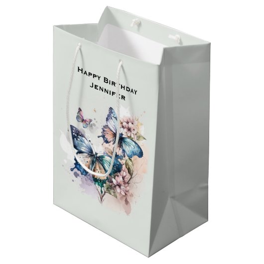 Mooie vlinders en bloemen verjaardag medium cadeauzakje (Voorkant Gekanteld)