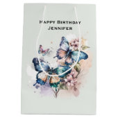 Mooie vlinders en bloemen verjaardag medium cadeauzakje (Achterkant)