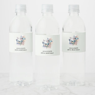 Mooie vlinders en bloemen verjaardag waterfles etiket
