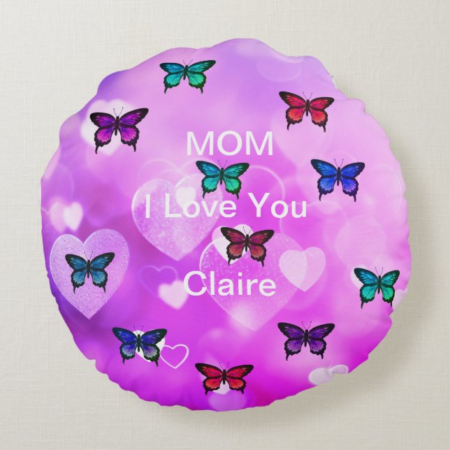 Mooie Vlinders en Harten Rond Kussen (Achterkant)