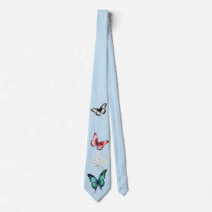 Mooie vlinders op een elegant blauw stropdas