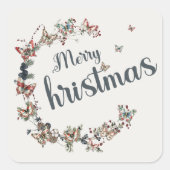 Mooie vlinders Vrolijk Kerstfeest Vierkante Sticker (Voorkant)