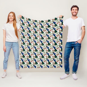 Mooie vogel bloempatroon Kleurrijke blauwe vogel Fleece Deken