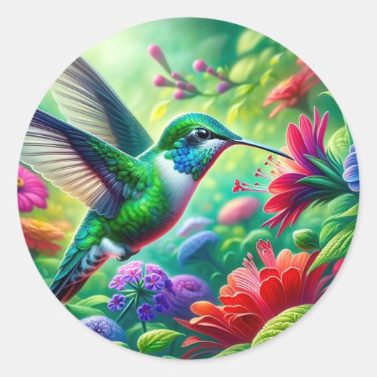 Mooie vogel met bloemen ronde sticker (Voorkant)