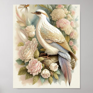 Mooie vogelafdrukkers Zachte neutrale Rozen Poster