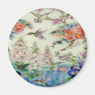 Mooie vogelbloemen Glas in lood Kunst Magneet