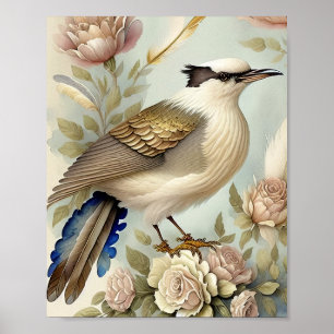 Mooie Vogelprint Veren Zachte Neutralen Rozen Poster