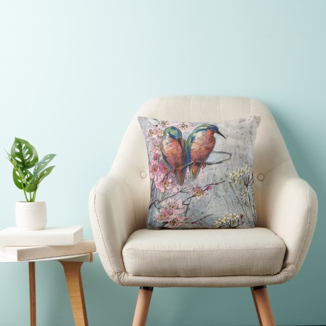 Mooie vogels in waterverf geschilderd kussen (Stoel)