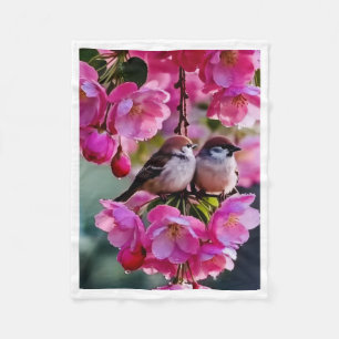 Mooie vogels op roze kersenbloesembomen fleece dek deken