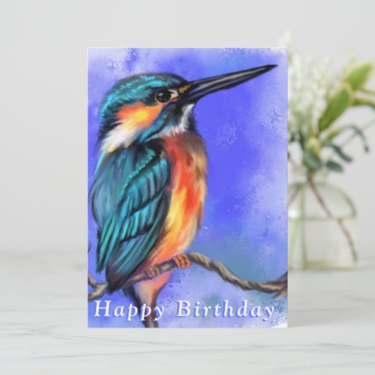 Mooie vogeltrek van Kingfisher - Happy Birthday (Staand voorkant)