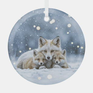 Mooie vossen in sneeuw Kerstmis Glas Ornament