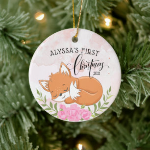 Mooie vossenbaby's eerste kerstmis keramisch ornament
