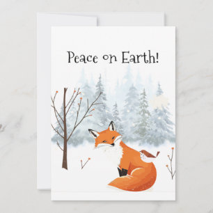Mooie Vrede op Aarde Rode Vos Vogel Winter  Feestdagenkaart